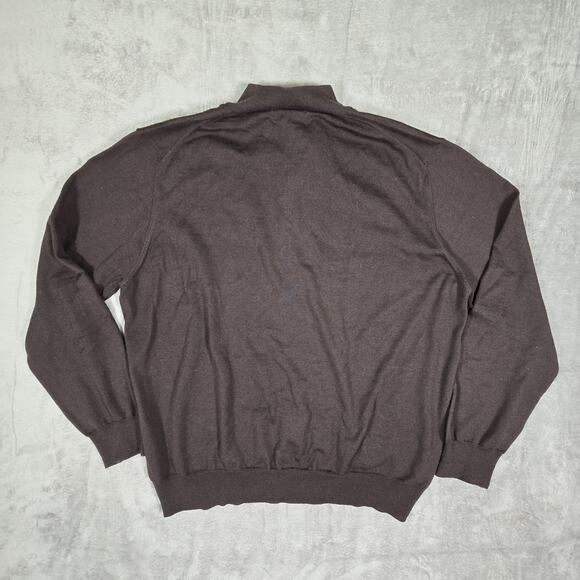John W Nordstrom Sweater Dark Brown Extra Fine Merino Wool Pullover 1/4 Zip 2XL - Picture 2 of 11